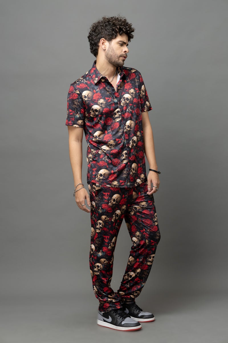 GO DEVIL Skull and Rose Print Co-Ord Set for Men - Image 2